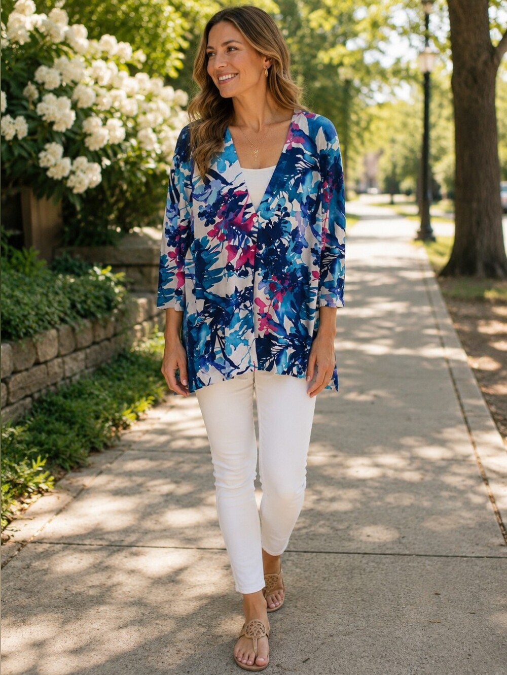 Chico's 2 Spring Paradise Cardigan Sweater Amparo Blue Sz Large New $109